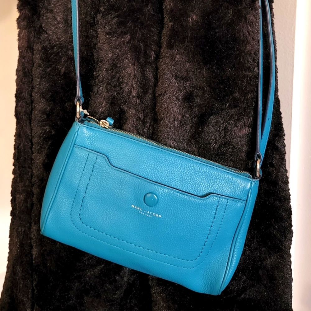 Marc Jacob crossbody purse,teal blue shoulder bag Adjustable 100%leather  strap